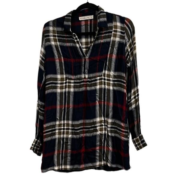 Abercrombie & Fitch Mini Dress Tunic Size XS plaid long sleeve collared - Picture 1 of 4